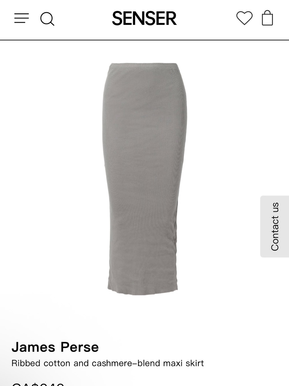 James Perse Grey Ribbed Cashmere Skirt